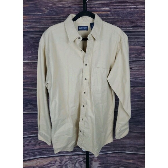 Lands End Men Shirt Size Large Tall Tan Khaki  Long Sleeve Button Down Top USA - Picture 1 of 12